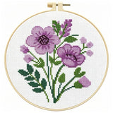 Zhenqing Purple Floral Bouquet Cross Stitch Kit for Beginners - 11CT 24x24cm Pre-Printed Pattern with Embroidery Hoop, Threads & Tools(70523)