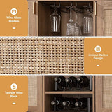 SICOTAS Coffee Bar Cabinet, 51" Rattan Sideboard Buffet Cabinet with Storage, Boho Farmhouse Liquor Cabinet with Wine Racks Credenza Console Table for Home Living Dining Room Entryway, Natural SICOTAS