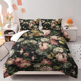 Nttopship Boho Floral Comforter Set Twin Black Floral Bedding Sets 3PCS for Kids Teen Adult Flowers Leaves Room Decor Ultra-Soft Lightweight Microfiber 1 Comforter with 2 Pillowcases Nttopship