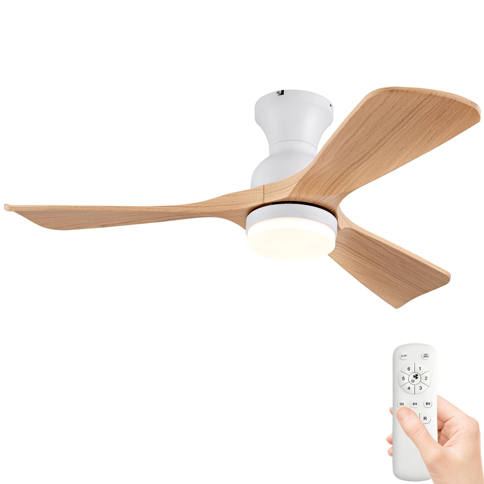 OMYU 42 inch Flush Mount Ceiling Fans with Lights, Quiet Reversible DC Motor, High Hardness Moisture-Proof Blades, Modern Low Profile Ceiling Fan with Light for Outdoor Indoor Farmhouse - WoodArtSupply