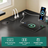 YITAHOME U Shaped Desk with Power Outlet & LED Lights, Computer Desk with Drawers, Wood Desk Home Office Desk with Monitor Stand & ５ Cubbies Storage Shelves, Black Carbon Fiber YITAHOME