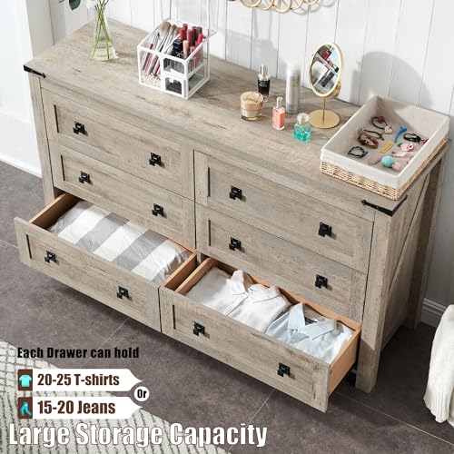 T4TREAM Farmhouse 6 Drawers Dresser for Bedroom, Wood Rustic Wide Chest of Drawers, Storage Dressers Organizer for Bedroom, Living Room, Hallway, Light Rustic Oak T4TREAM