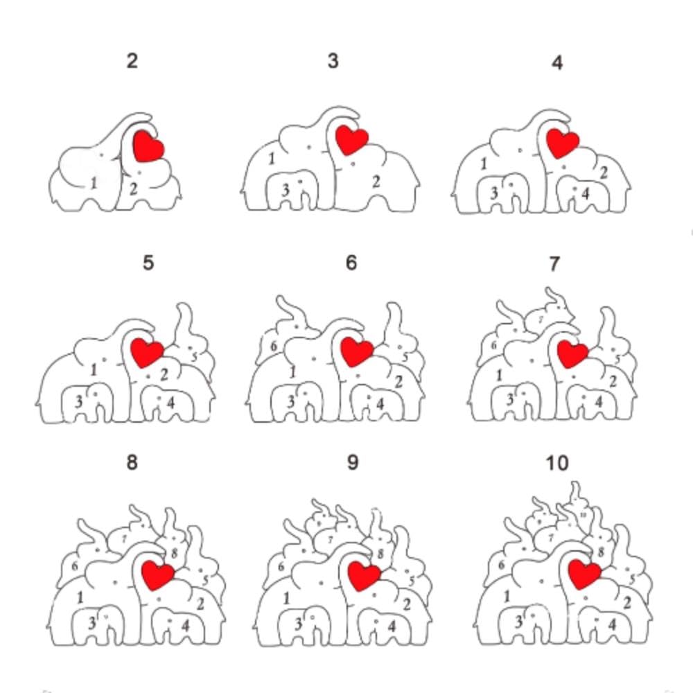 Mesnove 2023 Personalized Elephant Family Wooden Art Puzzle, Gift for Family Mesnove