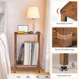 HOOBRO Small End Table, 2-Tier Record Player Stand Vinyl Record Turntable Stand with Storage up to 100 Albums, Small Side Table for Living Room, Bedroom Rustic Brown, FG05RS01 HOOBRO
