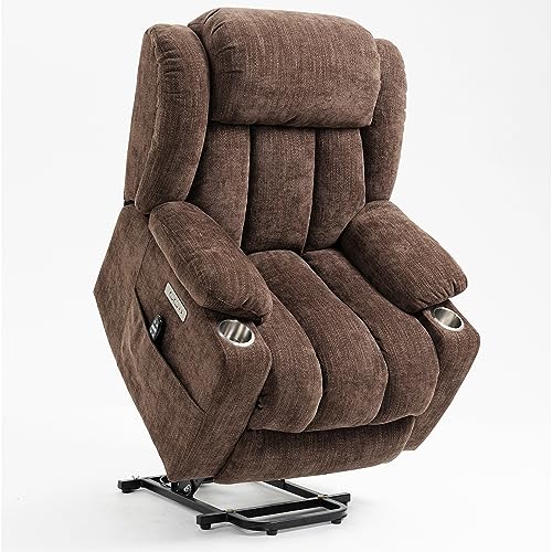 2024 Power Lift Recliner Chair with Full-Body Massage and Heat for Elderly, Hand Remote Control, Upgraded Powerful Motor, Extended Footrest, USB Ports, Stainless Steel Cup Holders, Chenille Brown