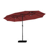 PHI VILLA 15ft Patio Umbrella Double-Sided Outdoor Market Extra Large Umbrella with Crank, Umbrella Base Included (Dark Red) PHI VILLA