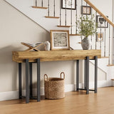 LITTLE TREE 63-Inch Console Table for Entryway, Industrial Behind Couch Table, Minimalist Sofa Table for Living Room, Rustic Brown Wooden Hallway Foyer Table with Black Metal Frame LITTLE TREE