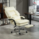 HOMCOM Overstuffed Executive Office Chair, PU Leather Reclining Swivel Desk Chair with High Back, Foot Rest, Thick Padded, 300 lbs, Cream White HOMCOM