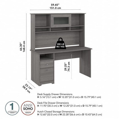 UrbanPro 60W Computer Desk with Hutch in Modern Gray - Engineered Wood - WoodArtSupply