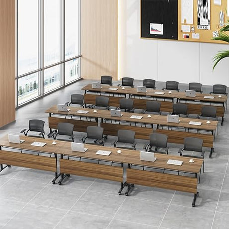 rzoizwko Modular Folding Conference Room Tables with Wheels, Flip Top Training Table System for Office & Classroom, Mobile Joinable Meeting Desks for Seminar & Collaboration Spaces rzoizwko
