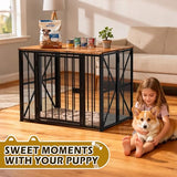 Dog Crate Furniture Foldable with Dog Bed Mat, 27" No Assembly Decorative Dog Kennel Indoor, Heavy Duty Small Collapsible Dog Crates for Small Dogs (Under 25 lb), Wooden Dog Cage TNELTUEB
