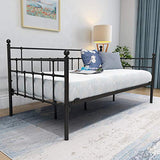 HOMERECOMMEND Metal Daybed Frame Twin Metal Slats Platform Base Box Spring Replacement Bed Sofa for Living Room Guest Room (Twin, Black) HOMERECOMMEND
