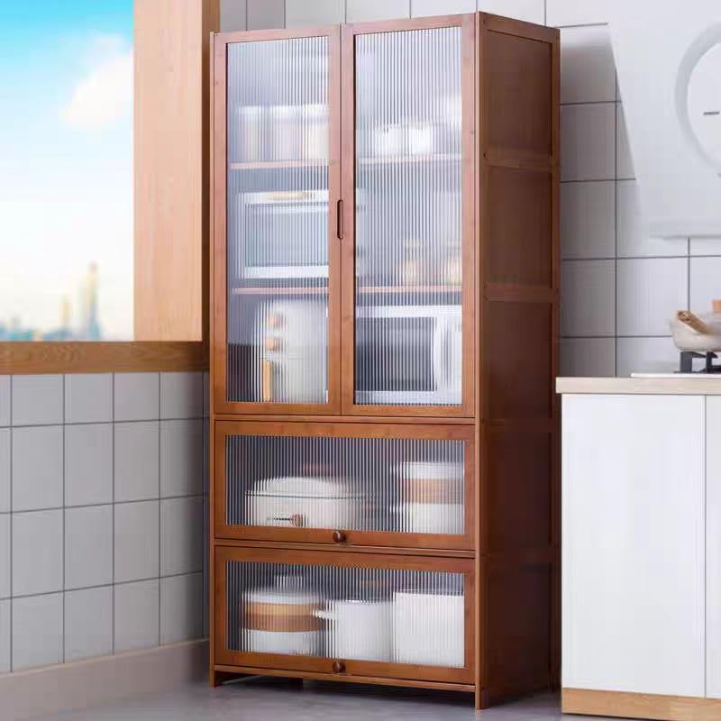 67" Bamboo Kitchen Storage Cabinet with Acrylic Doors – Large Capacity Display Hutch for Living Room and Pantry SNVHA-66