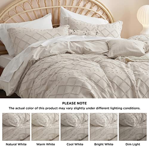 Bedsure Boho Duvet Cover Queen Size - Beige Breathable & Soft Boho Bedding, Machine Washable Comforter Cover for All Seasons, Includes 1 Duvet Cover 90"x90" with 2 Pillow Shams & Zipper Closure Bedsure