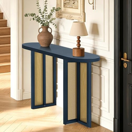 OMCHOM Blue Narrow Entryway Console Table Boho, 48 Inch Sofa Table with Leveling Feet, Hallway Table for Small Spaces Living Room Foyer Behind Couch, Easy Assembly OMCHOM
