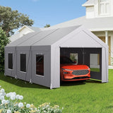 Carport 12x20 ft Heavy Duty, Car Port with Reinforced Steel Frame and 6 Roll-up Windows, Portable Garage with Removable Sidewalls, Water-Proof All-Season Car Canopy for Boat, Truck, Light Grey ONBRILL