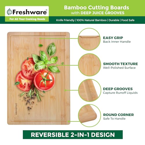 Freshware 24 Inch 3XL Bamboo Cutting Boards for Kitchen, Stove Top Butcher Block, Extra Large Wooden Carving Board for Meat, Veggies, Charcuterie Board with Deep Juice Grooves (3XL, 24x18")