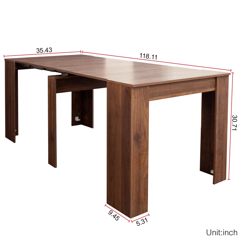 Extendable Console Table with Extension Leaves Holder, Mid Century Modern Expandable Dining Table for 12-14 Person, 20" to 118" Transformer Table for Living Room, Farmhouse & Space-Saving Furniture… CWKISS