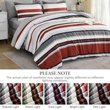 WONGS BEDDING Queen Comforter Set, 7 Pieces Comforter Set Queen, Red Bed in a Bag, Soft Micorfiber Striped Bedding Set with Comforter, Flat Sheet, Fitted Sheet, Pillow Shams, Pillowcase WONGS BEDDING