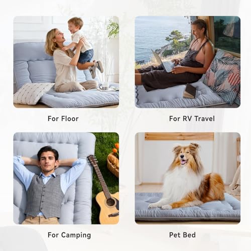 Ingdgnoso Japanese Floor Mattress, 3.5" Thicken Futon Mattress Tatami Mat, High Density Foam Support for Adult Kids Sleep, Portable Futon Sofa Bed for Camping, Pet Mat, Full 80"x 54"（Silver Gray） Ingdgnoso