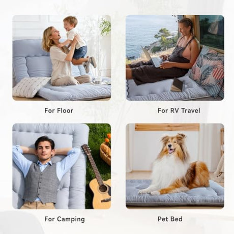 Ingdgnoso Japanese Floor Mattress, 3.5" Thicken Futon Mattress Tatami Mat, High Density Foam Support for Adult Kids Sleep, Portable Futon Sofa Bed for Camping, Pet Mat, Full 80"x 54"（Silver Gray） Ingdgnoso
