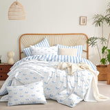 Sedefen Bow Duvet Cover Twin Size Blue Striped on White Bedding Set 2 Pieces Cute Heart Printed Stripe Reversible Princess Style Soft Breathable Microfiber Duvet Cover Set with Zipper Closure Sedefen