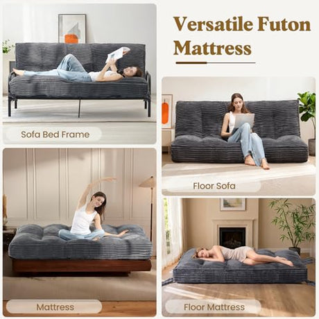 NLDD 10" Futon Mattress Full Size, Ultra Thick Futons Sofa Couch Bed Sleeper Sofa Bed, Versatile Floor Futons Japanese Floor Mattress for Adults, Grey (Frame Not Included) NLDD