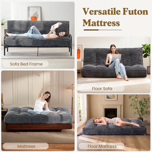 NLDD 10" Futon Mattress Queen Size, Ultra Thick Futons Sofa Couch Bed Sleeper Sofa Bed, Versatile Floor Futons Japanese Floor Mattress for Adults, Grey (Frame Not Included) NLDD
