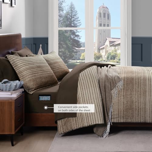 AMBERSPACE Twin XL Comforter Set Striped, Chocolate Brown Bedding Set 5 Pieces for Boys Girls Teen, All Season Bed in a Bag for Dorm with Sheets, Pillowcase & Sham AMBERSPACE