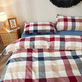 DONEUS 100% Washed Cotton Duvet Cover Set Super Soft Breathable Comfy Natural Linen Like Textured Bedding Set 3 Pieces with 2 Pillow Shams (Blue Red Plaid, Queen) DONEUS