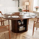 VICBARLEY Oval Extendable Dining Table with Storage,59" Storage Kitchen Table for 4-8 People with Curved Sliding Door Fluted Wood Coffee Table Thickened Tabletop for Dining Room/Kitchen,Brown VICBARLEY