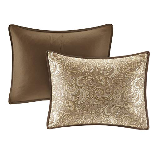 Madison Park Essentials Brystol 24 Piece Room in a Bag Faux Silk Comforter Jacquard Paisley Design Matching Curtains Down Alternative Hypoallergenic All Season Bedding-Set, Queen(90"x90"), Brown Madison Park