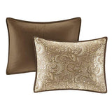 Madison Park Essentials Brystol 24 Piece Room in a Bag Faux Silk Comforter Jacquard Paisley Design Matching Curtains Down Alternative Hypoallergenic All Season Bedding-Set, Queen(90"x90"), Brown Madison Park
