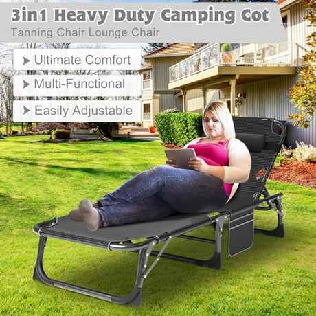 ABORON Heavy Duty Tanning Chair,Outdoor 5-Position Folding Chaise Lounge Chair with Pad,Portable Beach Lounge Chair for Outdoor Sunbathing Patio Pool Lawn Deck Poolside ABORON