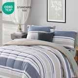 Monbix Full Size Comforter Set - 7 Pieces Bed in a Bag Full, Ocean Blue-Stripe Bedding Sets, All Seasons Comforter Bed Set with Sheets, Pillowcases & Shams Monbix