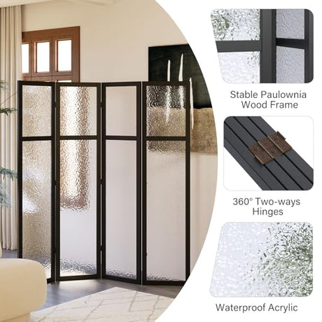Acrylic Room Divider,4-Panel Freestanding Partition Screen, Frosted Translucent Privacy Panel - Lightweight Modern Divider for Home Office Studio (Black, 4 Panels) Svimi