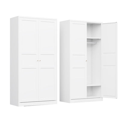 BYNSOE Metal Storage Locker 72'' Metal Wardrobe for Home Metal Storage Cabinet with Hanging Rod for Office Hospital Home Office Require Assembly (White, 72inch) - WoodArtSupply