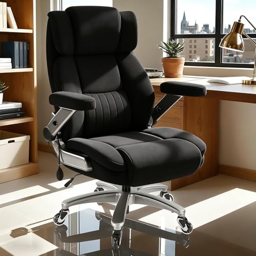 600LBS Fabric Big and Tall Executive Office Chair with 5D Flip Arms and Pocket Spring Cushion, Ergonomic Heavy Duty Desk Chair with Lumbar Support,High Back Cloth Computer Chair,Rubber Wheels Famsway