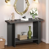 Trironsun Fluted Console Table for Small Spaces 2-Tier Storage Narrow Entryway Table with Solid Wood Cross Base Mid-Century Modern Sofa Table for Hallway Living Room Behind Couch Trironsun