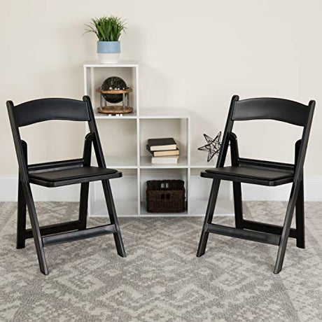 EMMA + OLIVER Folding Chair - Black Resin – 2 Pack 800LB Weight Capacity Comfortable Event Chair - Light Weight Folding Chair EMMA + OLIVER