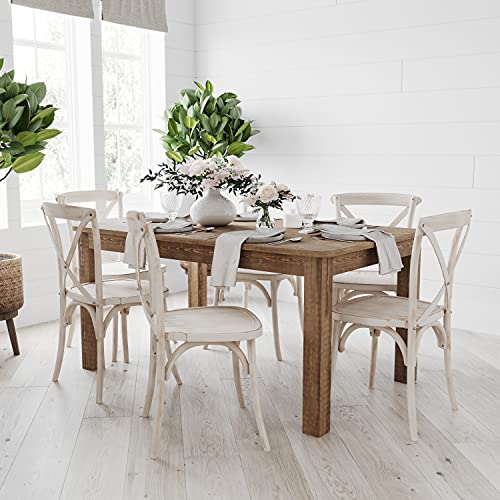 Merrick Lane Rustic Brown Solid Wood Dining Table, Kitchen Table with Square Legs, Farmhouse Dining Table, 38" x 60", Seats 6, Rustic Finish for Indoor or Outdoor Use - WoodArtSupply