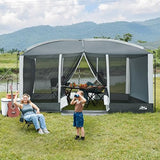 Screen House Room 13x9Ft DMH OUTDOORS Screen Tent Mesh Gazebos w/ 2 Magnetic Doors, Included Projection Screen, Camping Tent Screened Canopy Shelter for Outdoor Patios Backyards Activities DMH OUTDOORS