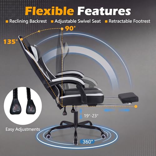 Giantex Gaming Chair, Height Adjustable Computer Desk Chair with Headrest, Lumbar Support, Linkage Armrests, Reclining Backrest & Footrest, Ergonomic Office Chair, Video Game Chair (Black) Giantex
