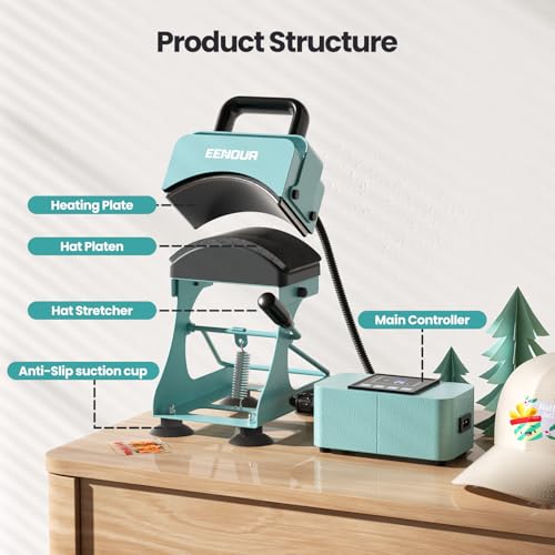 EENOUR Hat Press, Hat Heat Press Machine with 2 Platens & Caps Stretcher, Hat Press Heat Machine for Caps with Memory Mode, Precise Time and Temperature Control, Heat Transfer Printing for Caps, Hats EENOUR