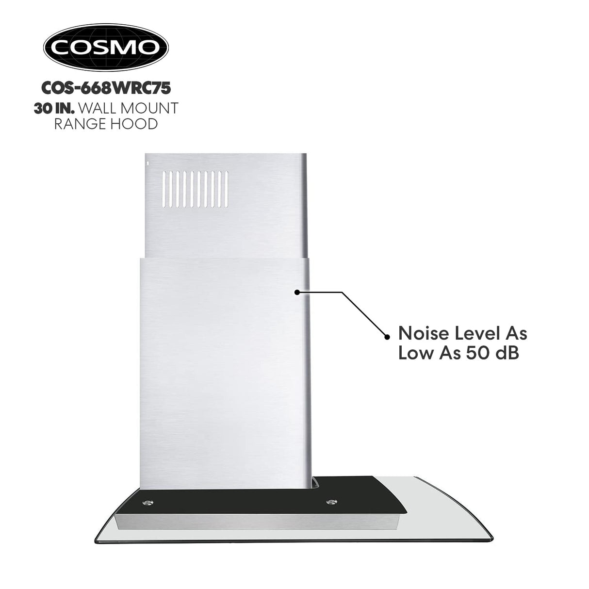 COSMO COS-668WRCS75 30 in. Vista Collection 380 CFM Ducted Wall Mount Range Hood, Touch Controls, LED Lights, Stainless Steel COSMO