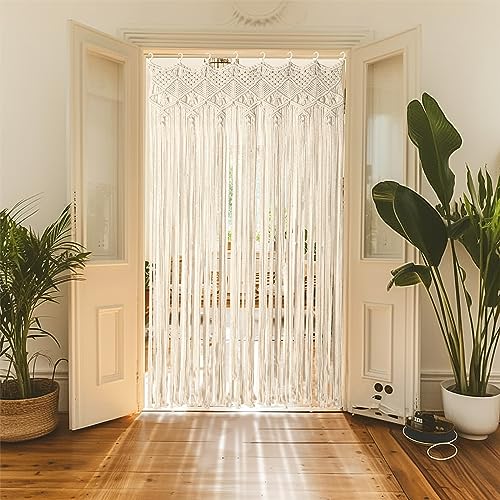 Osunnus Boho Macrame Curtain for Window Doorway Handmade Large Long Macrame Wall Hanging for Living Room Bedroom Bohemian Home Wedding Backdrop Decor, 2 Panels 79" L x 35" W Osunnus