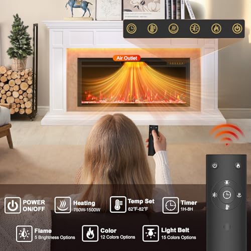 Electric Fireplace Mantel with Grey Marble Finish, 69” Fireplace TV Stand with 42”Electric Fireplace Heater, Remote Control, Adjustable Led Flame, Corner Fireplace for Living Room, Bedroom, White Eshoma