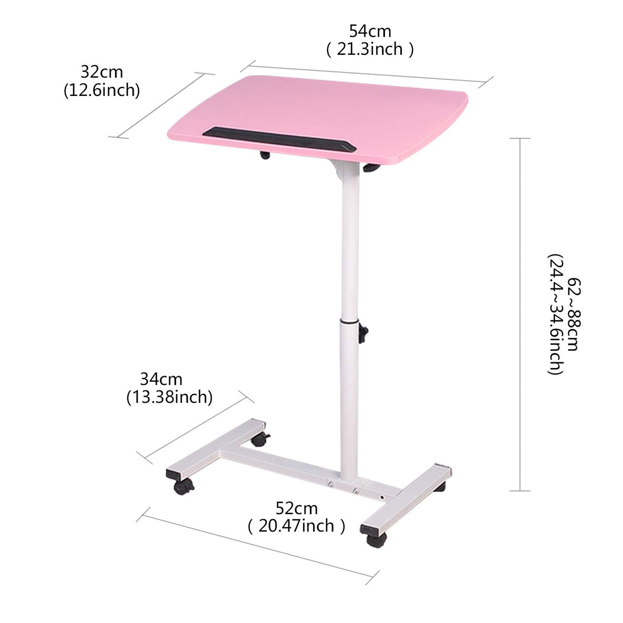 Qiveno Mobile Laptop Table, Small Standing Desk, Angle & Height Adjustable Rolling Laptop Desk Cart Over Bed Table for Home Office (Pink) Qiveno