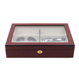 TimelyBuys 6 Piece Extra Large Cherry Wood Rosewood Eyeglass Sunglass Glasses Display Case Organizer Collector Box with Glass Top Father's Day Gift TIMELYBUYS