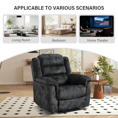 EBELLO Manual Recliner Chair, Soft Fabric Recliner Sofa with Overstuffed Armrest and Backrest for Living Room, Bedroom, Grey EBELLO